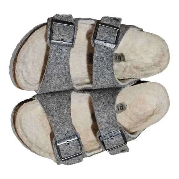 Kids' Birkenstock Grey Beige Shearling Lined Sandals US 2 (Little Girl) - Picture 13 of 15